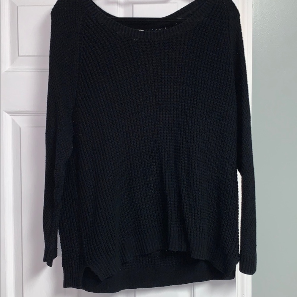 Black waffle knit sweater